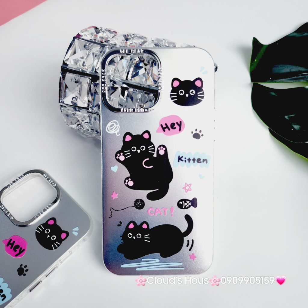 Case Ốp điện thoại iPhone Mèo Đen Kitten Nhám Hologram ánh bạc iPhone 11/12/13/14/15/Pro/Promax