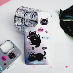 Case Ốp điện thoại iPhone Mèo Đen Kitten Nhám Hologram ánh bạc iPhone 11/12/13/14/15/Pro/Promax