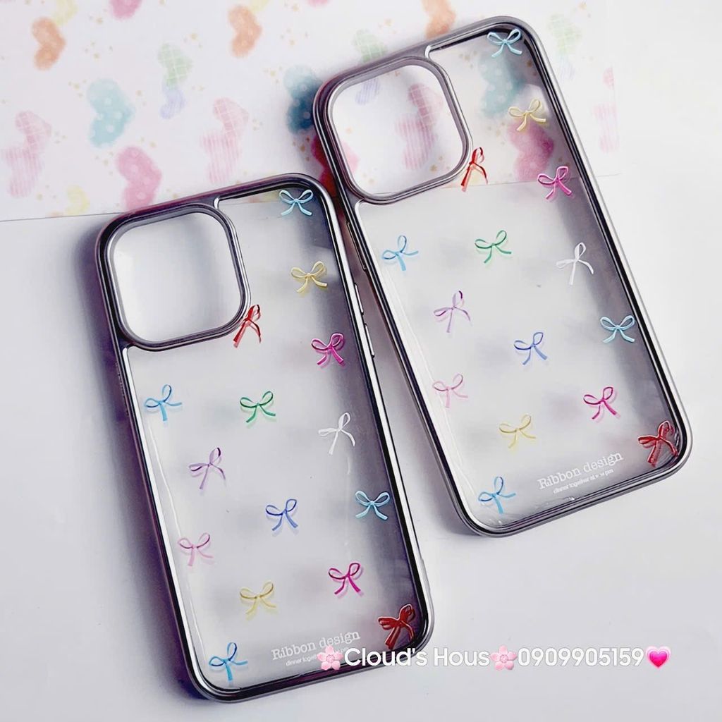 Case Ốp điện thoại iPhone Trong Nơ Nhiều màu viền bạc iPhone 12/13/14/15/Pro/Promax