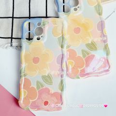 Case Ốp điện thoại iPhone Hoa Hologram Nền Xanh lá Viền Gợn Sóng iPhone 11/12/13/14/15/Pro/Promax