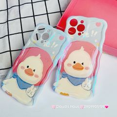 Case Ốp điện thoại iPhone Vịt Cute Đeo Yếm Hologram Viền Gợn Sóng iPhone 11/12/13/14/15/Pro/Promax