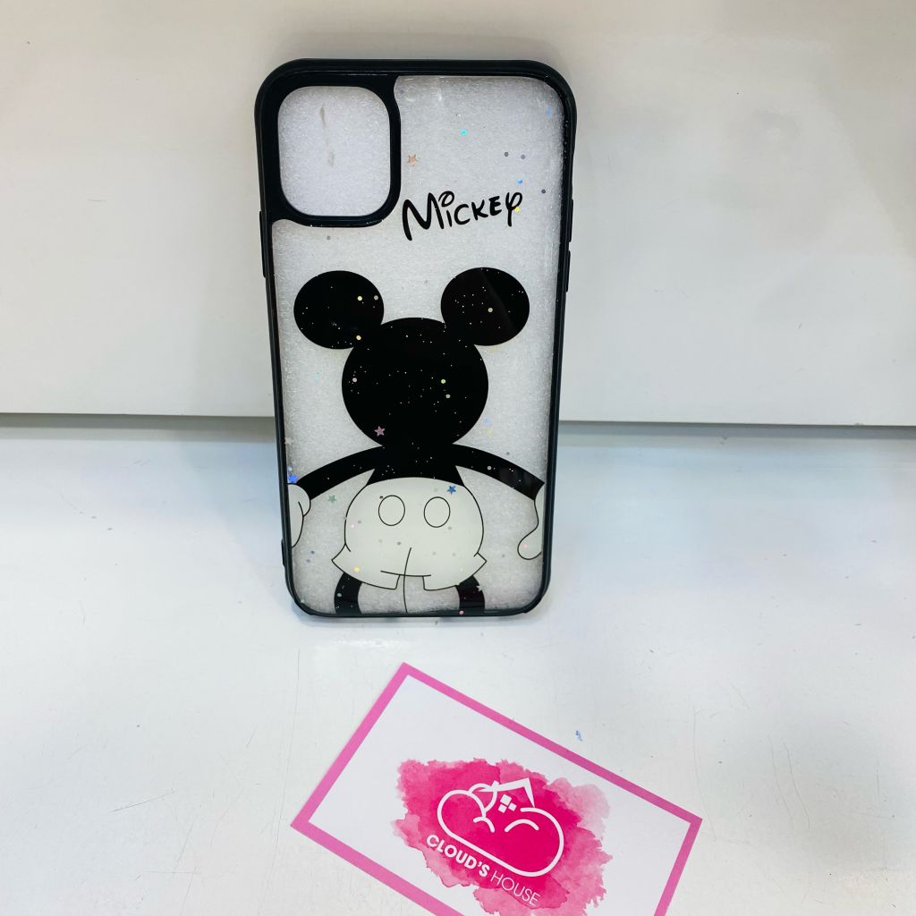 Case Ốp điện thoại iPhone Mickey bóng lưng kính viền màu (2 mẫu)