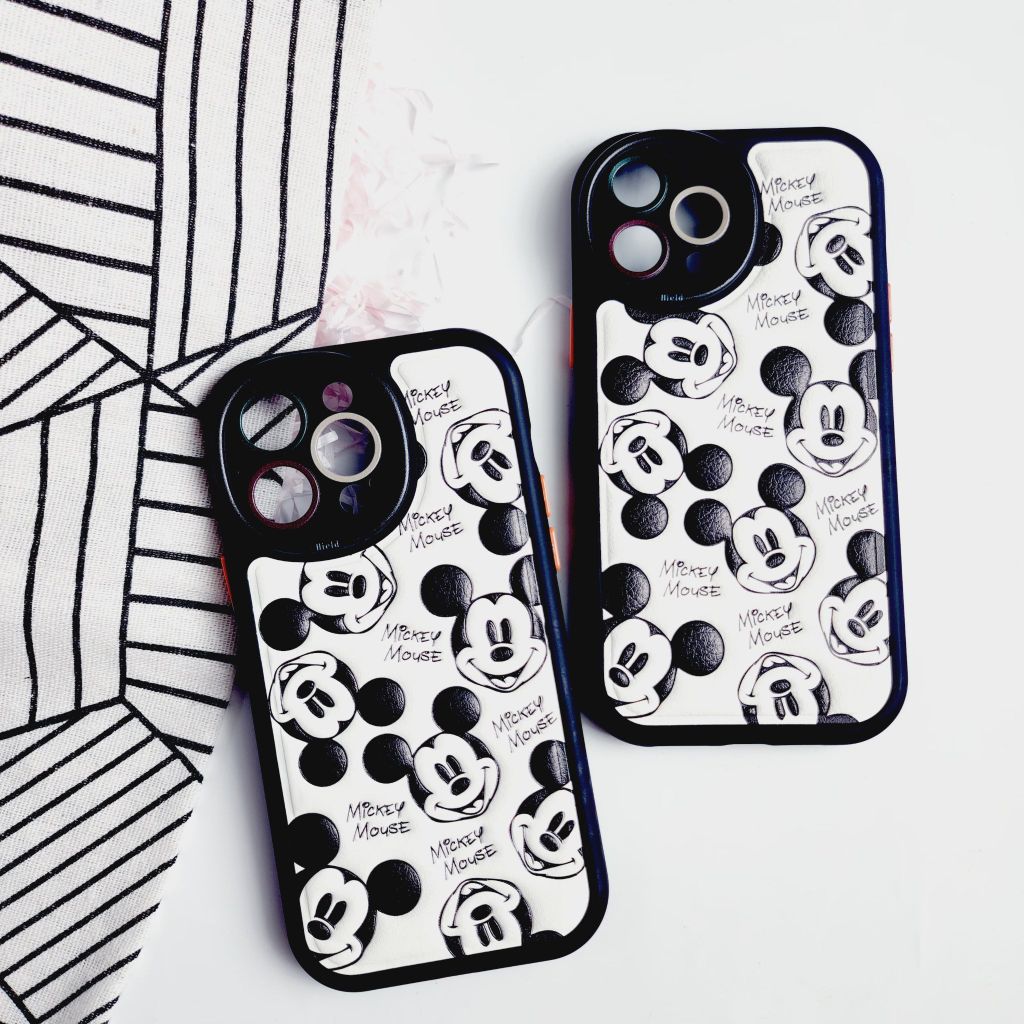 Case Ốp điện thoại iPhone Nhám Da Mickey Trắng Đen Dập chìm nổi iPhone 13Pro