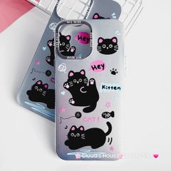 Case Ốp điện thoại iPhone Mèo Đen Kitten Nhám Hologram ánh bạc iPhone 11/12/13/14/15/Pro/Promax