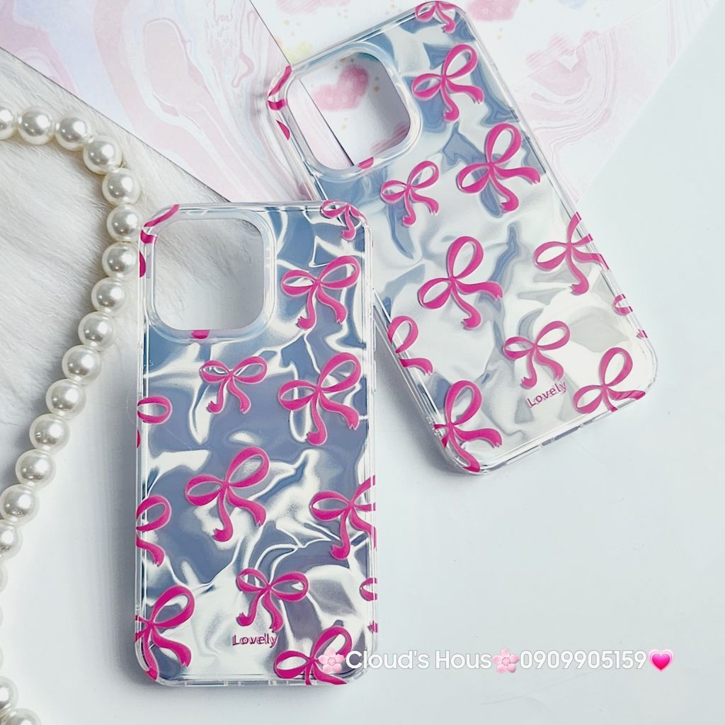 Case Ốp điện thoại iPhone Nơ Hồng Ánh Bạc iPhone 11/12/13/14/15/Pro/Promax
