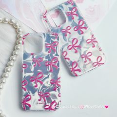 Case Ốp điện thoại iPhone Nơ Hồng Ánh Bạc iPhone 11/12/13/14/15/Pro/Promax