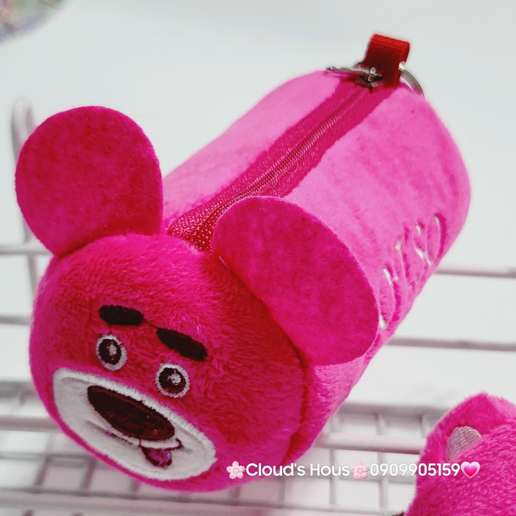 Bóp móc khoá Gấu dâu Lotso Vải bông nhung ( Tặng Kèm Tai Nghe)