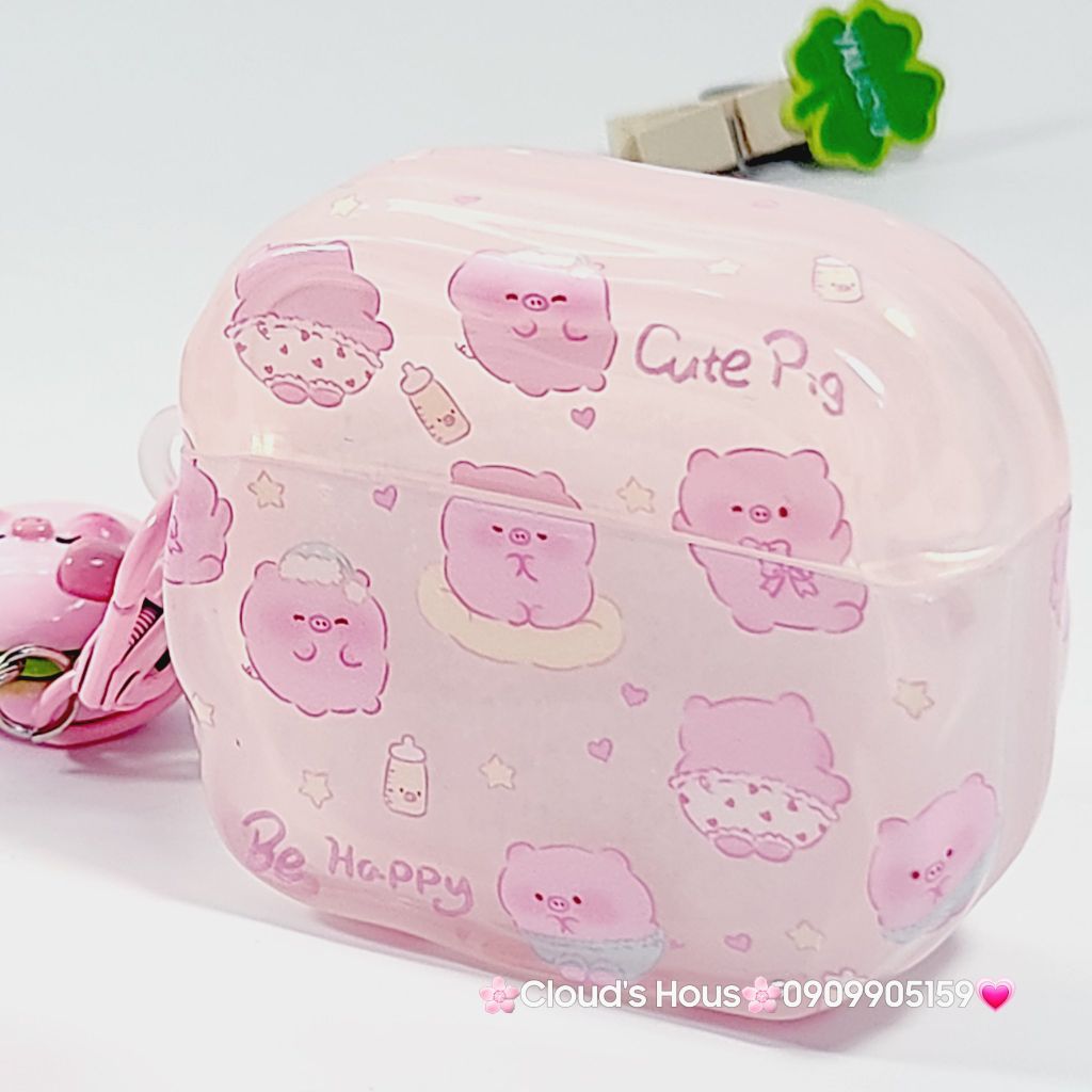 Cover Case Vỏ bảo vệ Airpod Heo Hồng Trong Kèm Charm Airpod 1/2/3/Pro/Pro2
