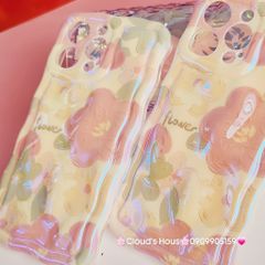Case Ốp điện thoại iPhone HOA Hologram nền vàng Nổi Viền Gợn Sóng iPhone 12/13/14/15/Pro/Promax