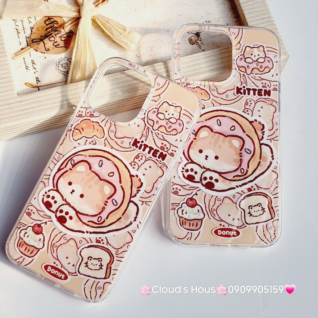 Case Ốp điện thoại iPhone Mèo bánh donut Kitten iPhone 11/12/13/14/15/Pro/Promax