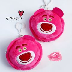 Bóp móc khoá Gấu dâu Lotso Vải bông nhung ( Tặng Kèm Tai Nghe)