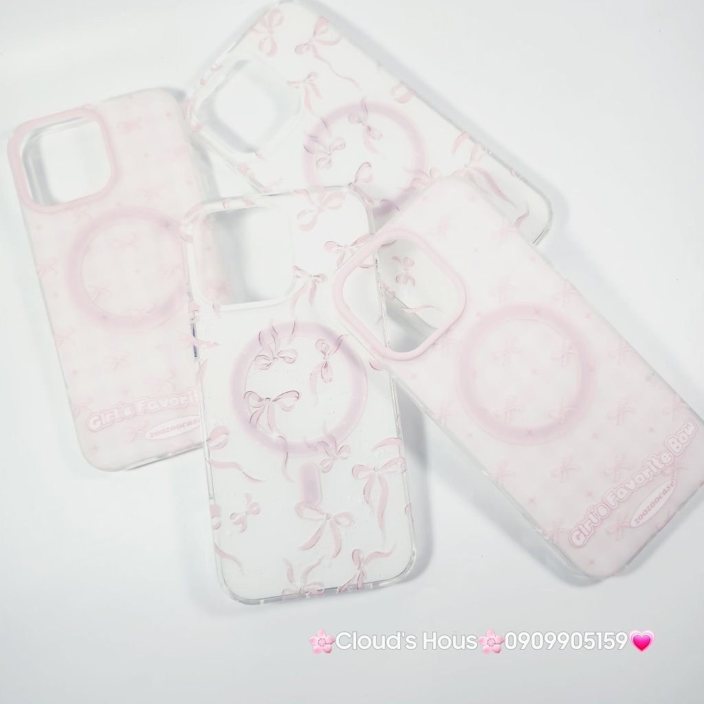 Case Ốp điện thoại iPhone Magsafe Nền Hồng Nơ Hồng Girl's Favorite Bow ZoozooCase iPhone 12/13/14/15/16/Pro/Promax