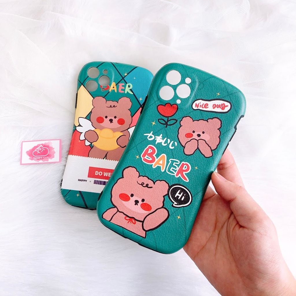 CASE IPHONE Gấu Xanh lá Đáng Yêu Nhám Da Dẻo Phôi Bầu Chống Shock