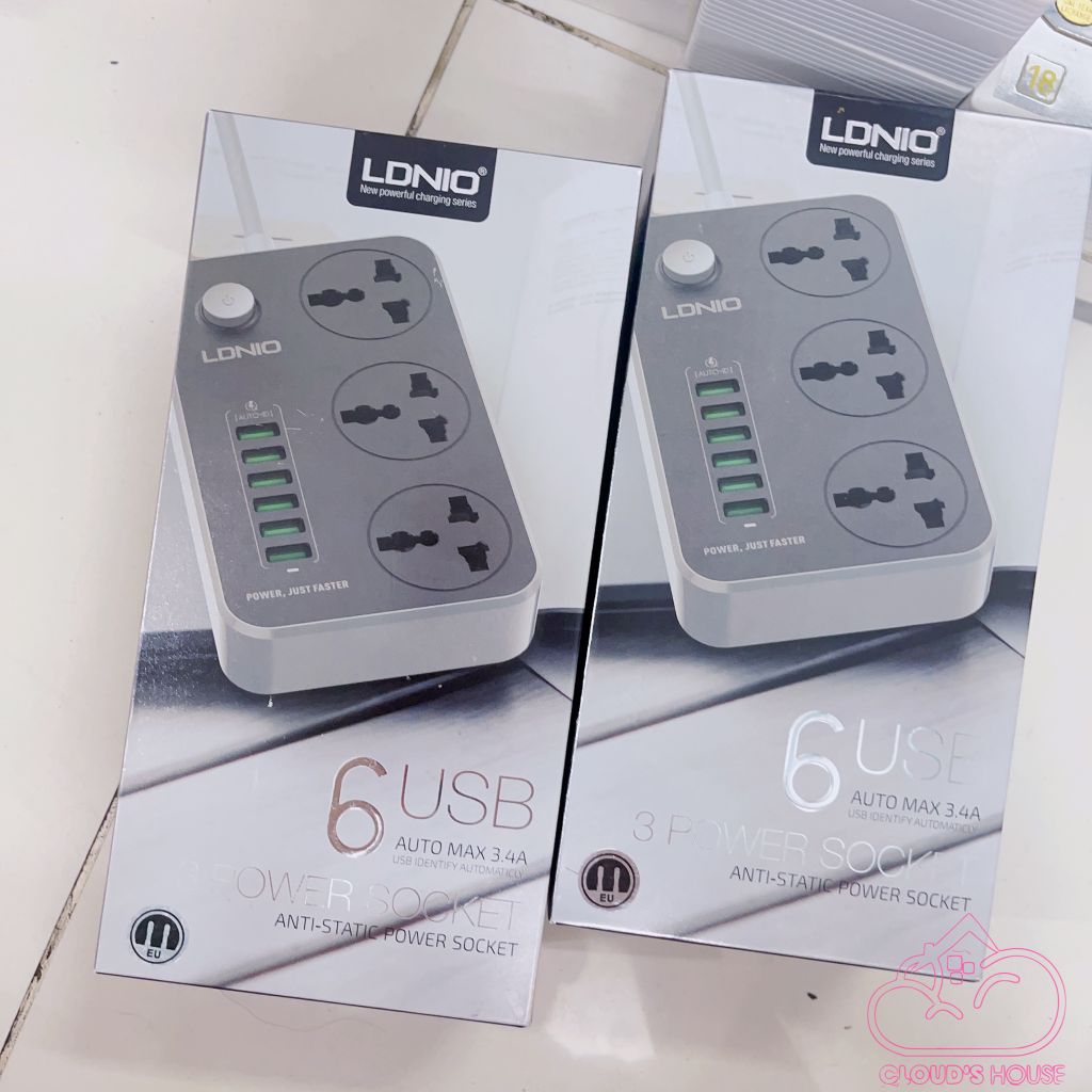 Ổ CẮM Chông cháy nổ Chính hãng LDNIO SC3604 ( 3 SOCKETS + 6 USB ) ( đen nhám)