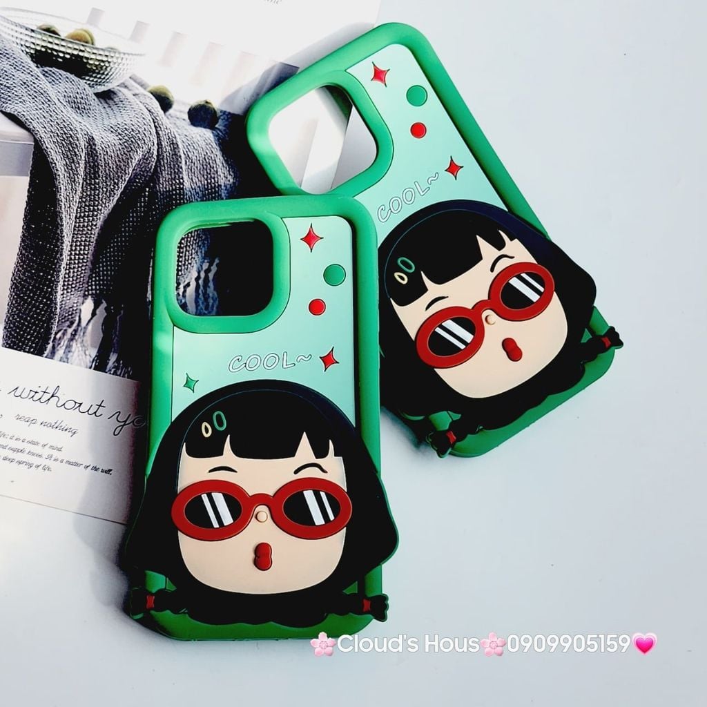 Case Ốp điện thoại iPhone Su dẻo Bé Gái Đeo Kính Cool Xanh lá iPhone 11/12/13/14/15/Pro/Promax