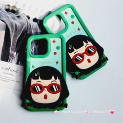 Case Ốp điện thoại iPhone Su dẻo Bé Gái Đeo Kính Cool Xanh lá iPhone 11/12/13/14/15/Pro/Promax