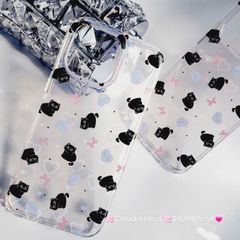 Case Ốp điện thoại iPhone Trong Mèo Đen Nền Tim Hologram iPhone 12/13/14/15/Pro/Promax