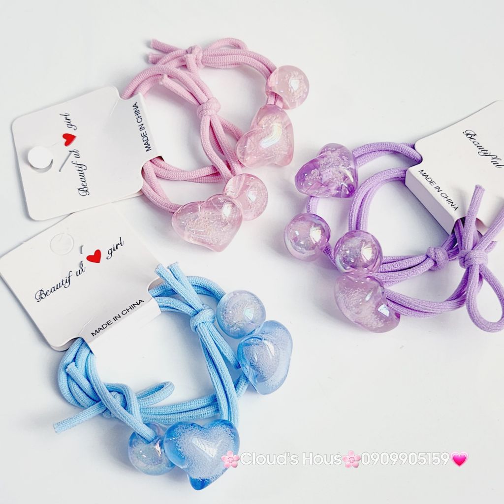 Đồ cột tóc dây thun Charm trái tim (cặp)