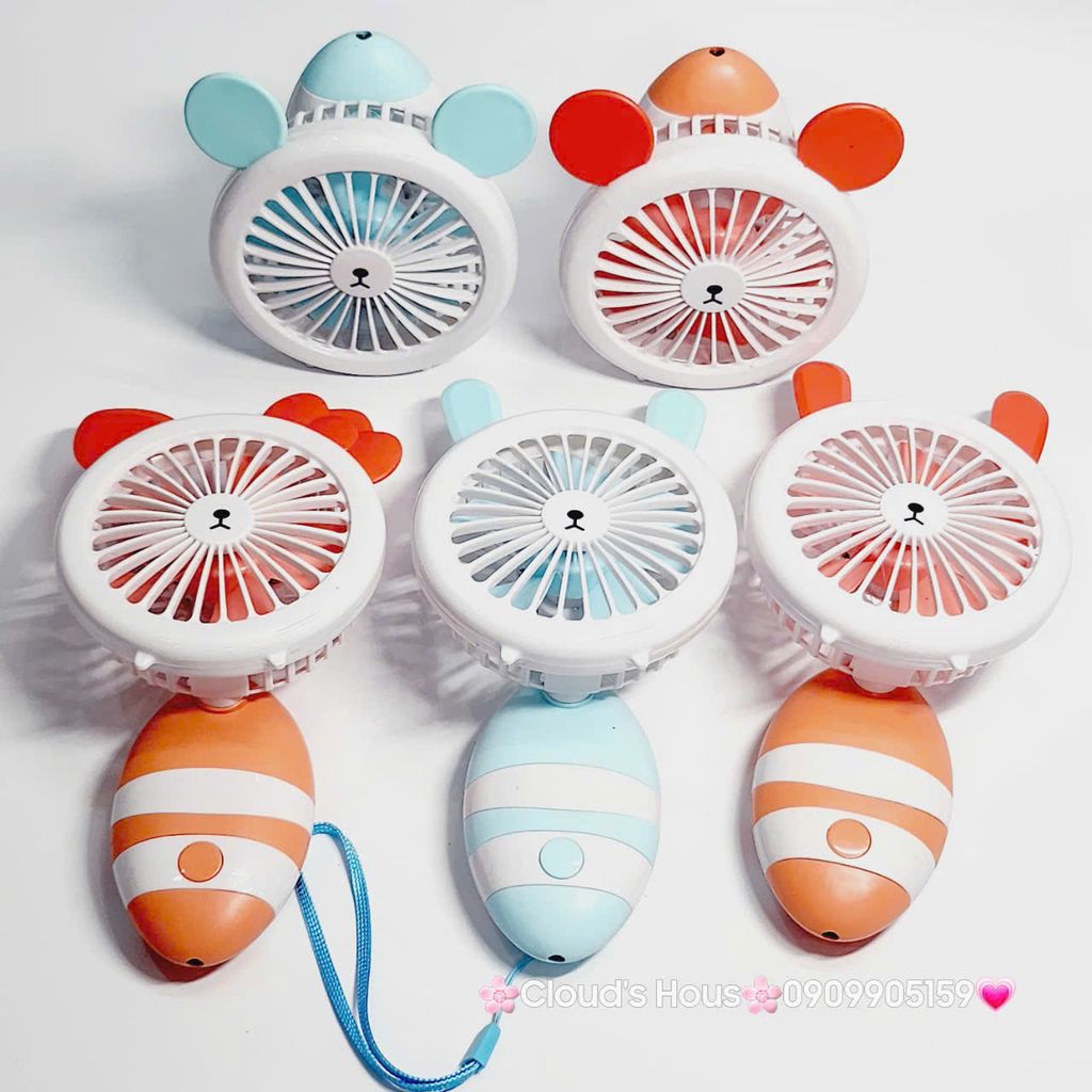 Quạt Cầm Tay Mini Thân Sọc Tai Gấu Tai Thỏ Tai Mèo