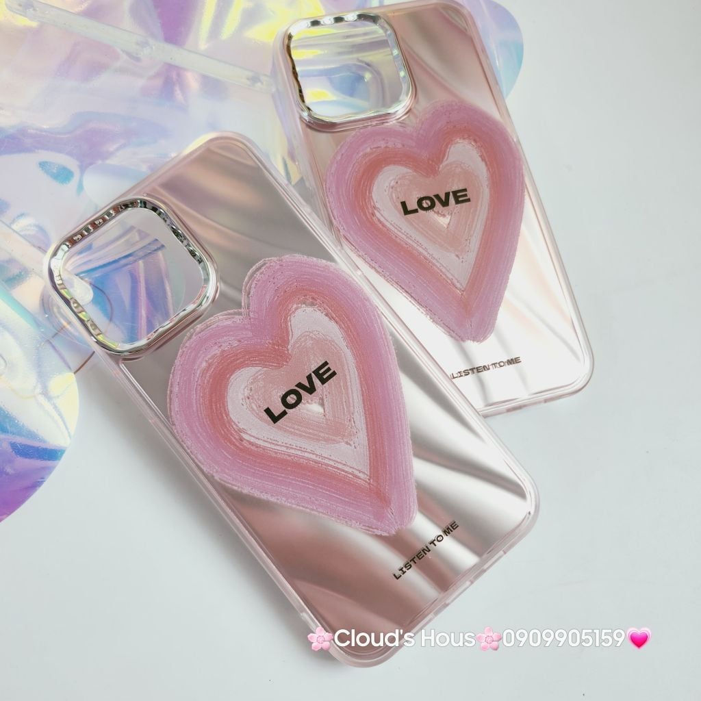 Case Ốp điện thoại iPhone Trái tim Love ánh hồng iPhone 11/12/13/14/15/Pro/Promax