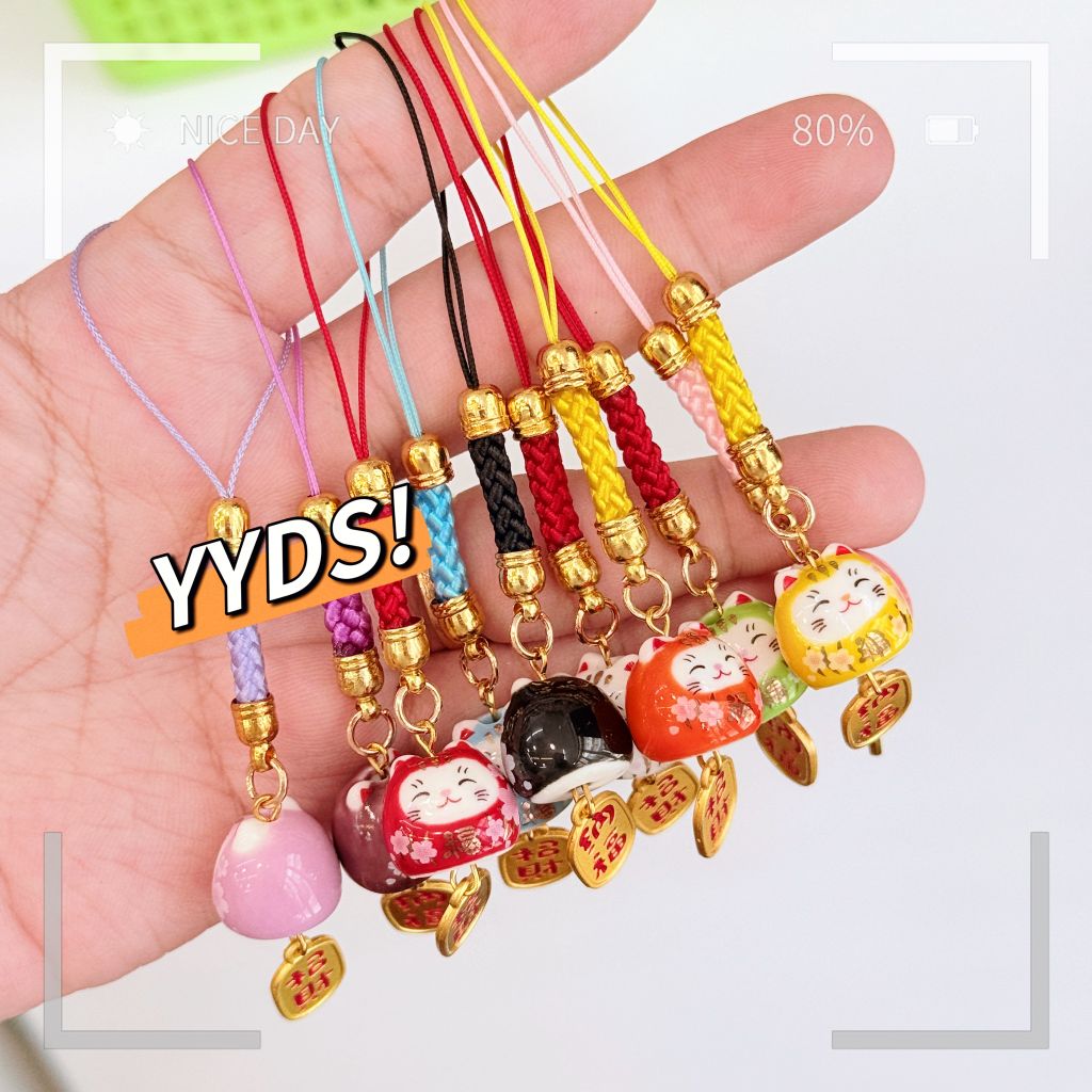 Móc Điện Thoại Móc Túi Phụ Kiện Đẹp Mèo Thần Tài Mini chất liệu sứ
