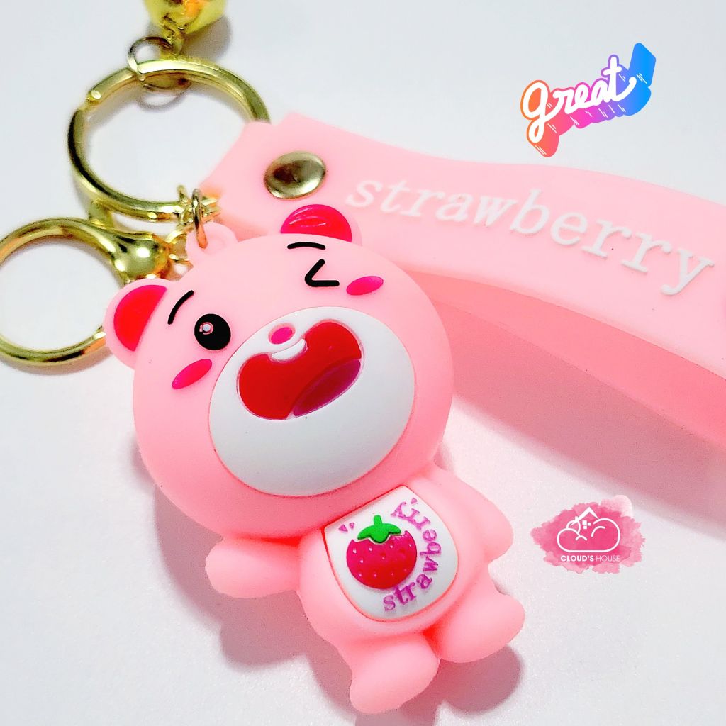 MÓC KHÓA GẤU DÂU LOTSO Đầu To Cute Đáng Yêu (CẦM GẬY)