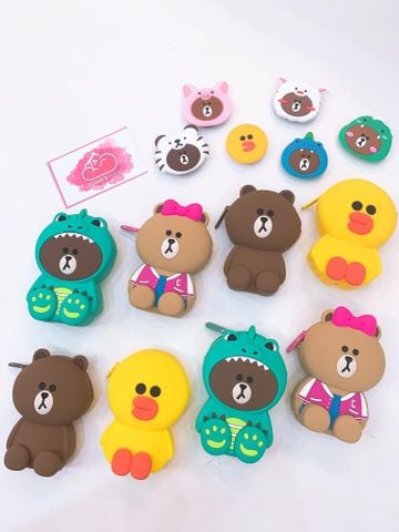 BÓP MÓC KHÓA SILICONE Gia Đình Gấu Line (Tặng Kèm Tai Nghe)