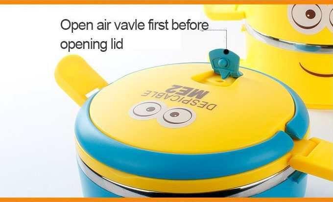 Hộp Cơm, Cặp Lồng Giữ Nhiệt Inox 3 Tầng Có Quai Sách Hình Minion Siêu Cute Đáng Yêu, Hộp Cơm Giữ Cực Tốt