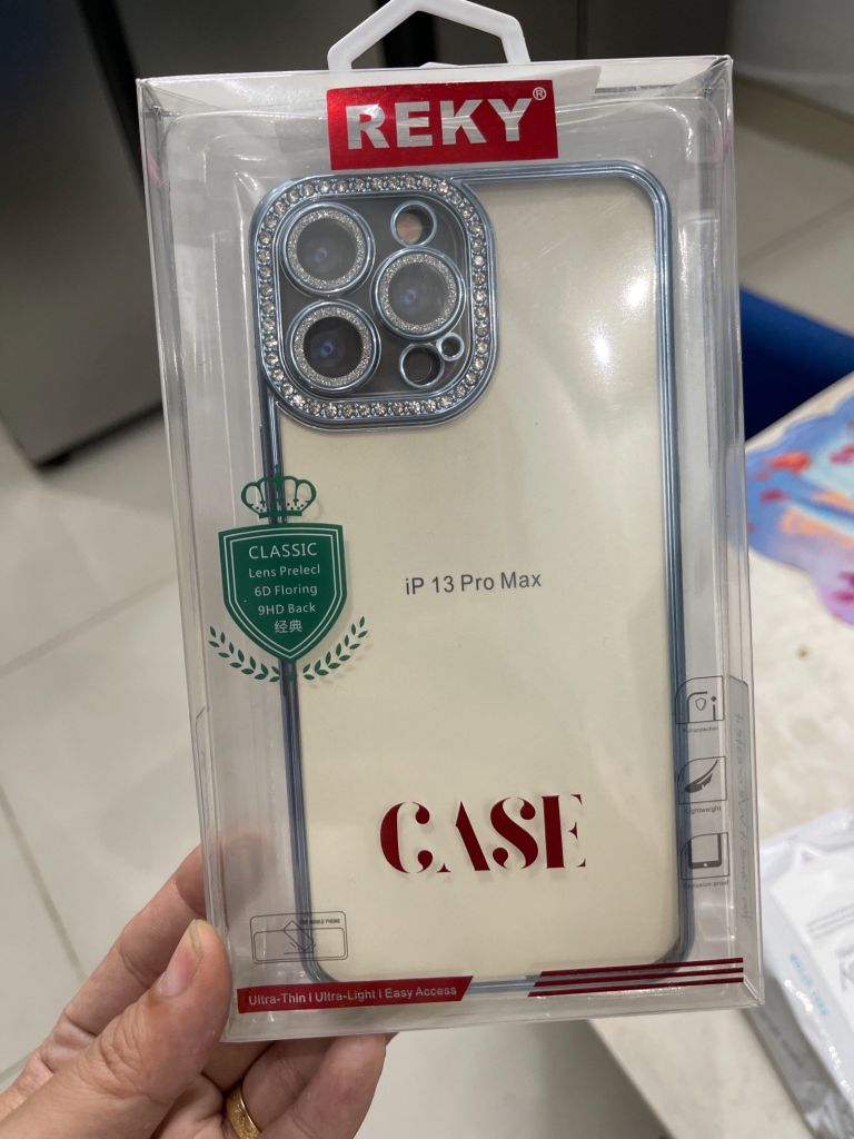 CASE iPhone Trong Suốt Viền Màu ĐÍNH ĐÁ Chính Hãng REKY