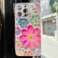 Case Ốp điện thoại iPhone Hoa To Hologram Nền Tím Viền Camera đính đá Classic iPhone 11/12/13/14/15/Pro/Plus/Promax