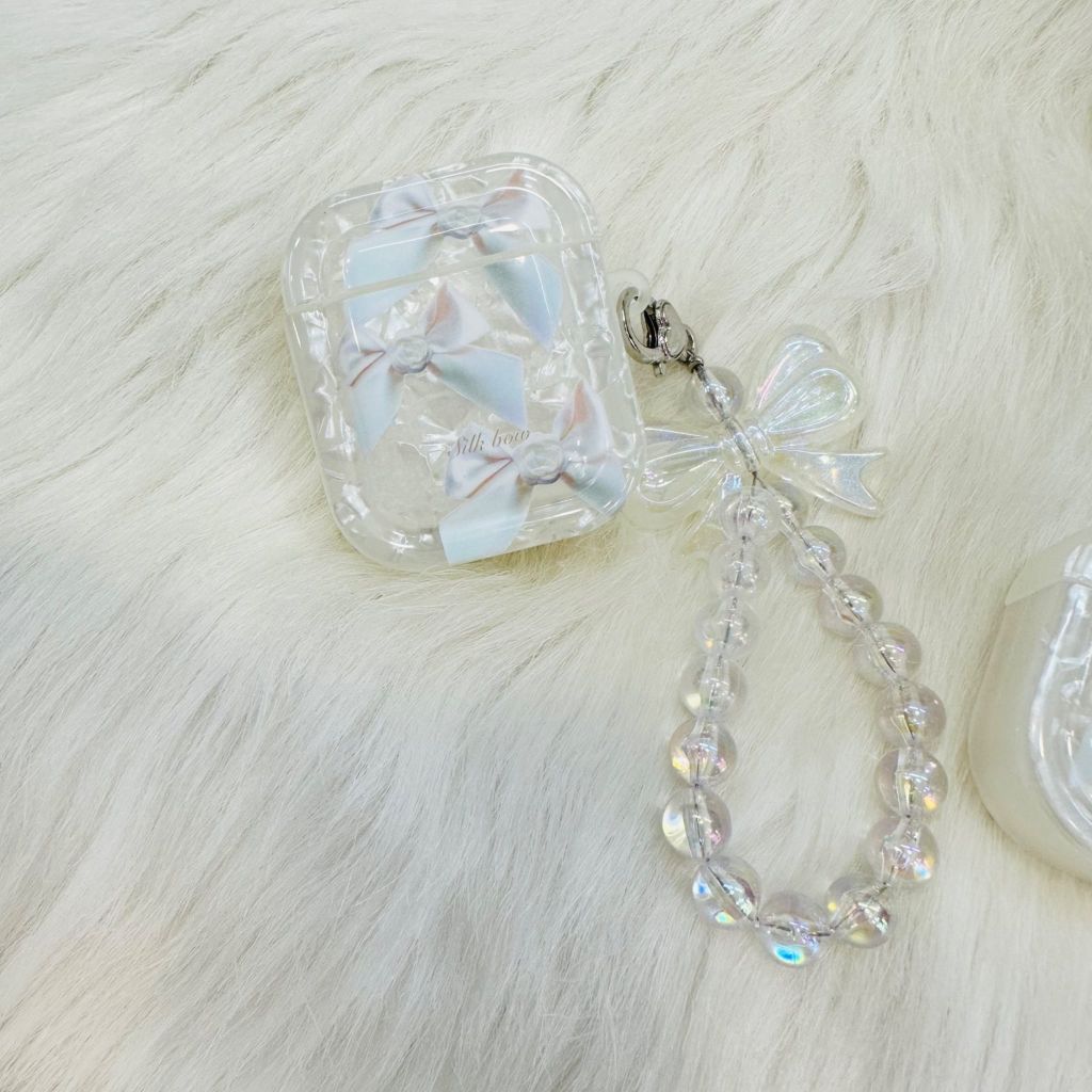 Cover Case Vỏ bảo vệ Airpod Trong Nơ Xà Cừ kèm Dây Charm Airpod 1/2/3/Pro/Pro2