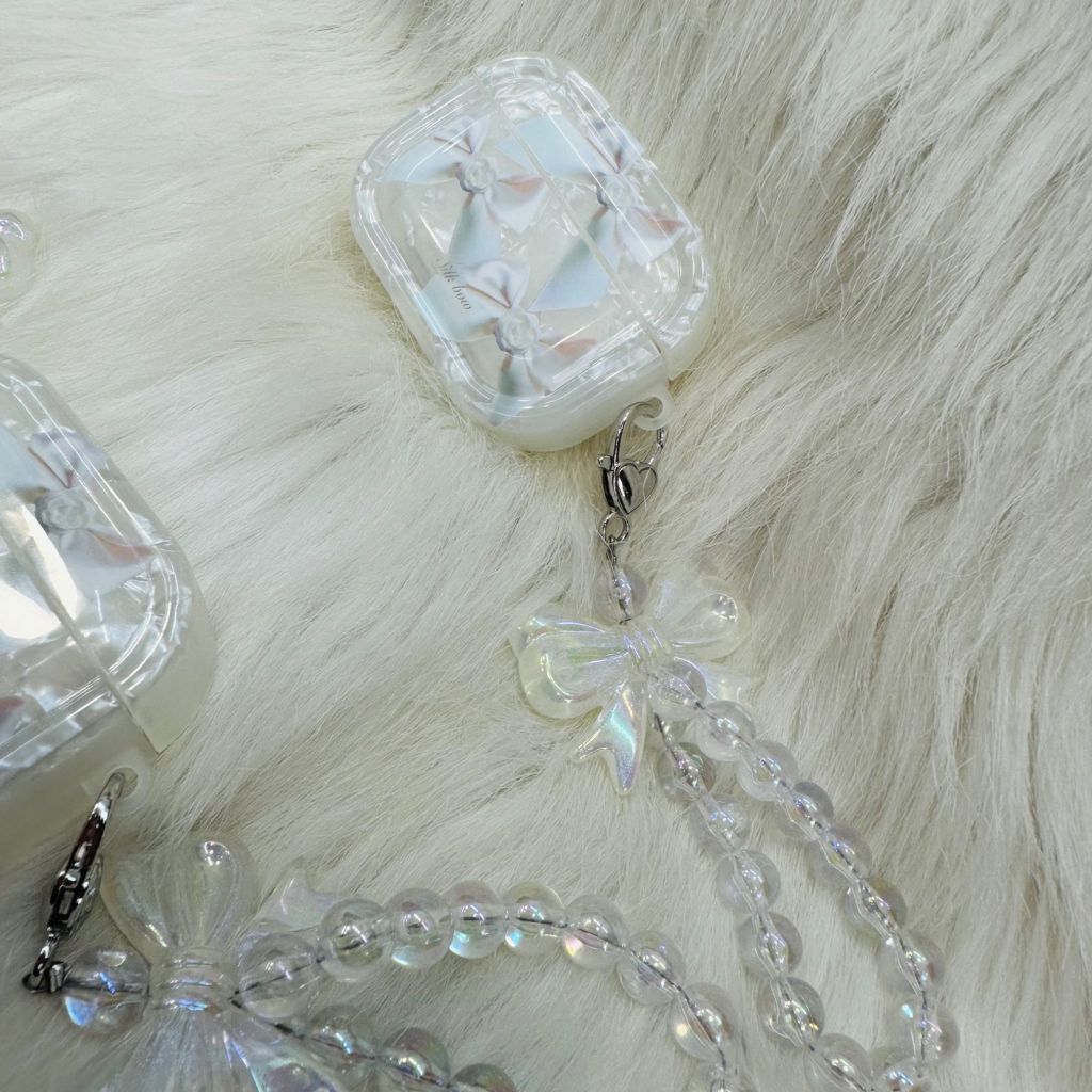 Cover Case Vỏ bảo vệ Airpod Trong Nơ Xà Cừ kèm Dây Charm Airpod 1/2/3/Pro/Pro2