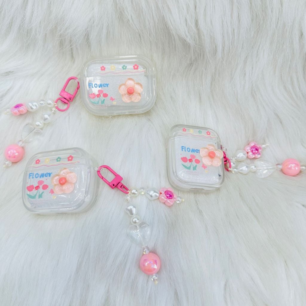 Cover Case Vỏ bảo vệ Airpod Trong Hoa Nổi Flower kèm móc khóa Airpod 1/2/3/Pro/Pro2