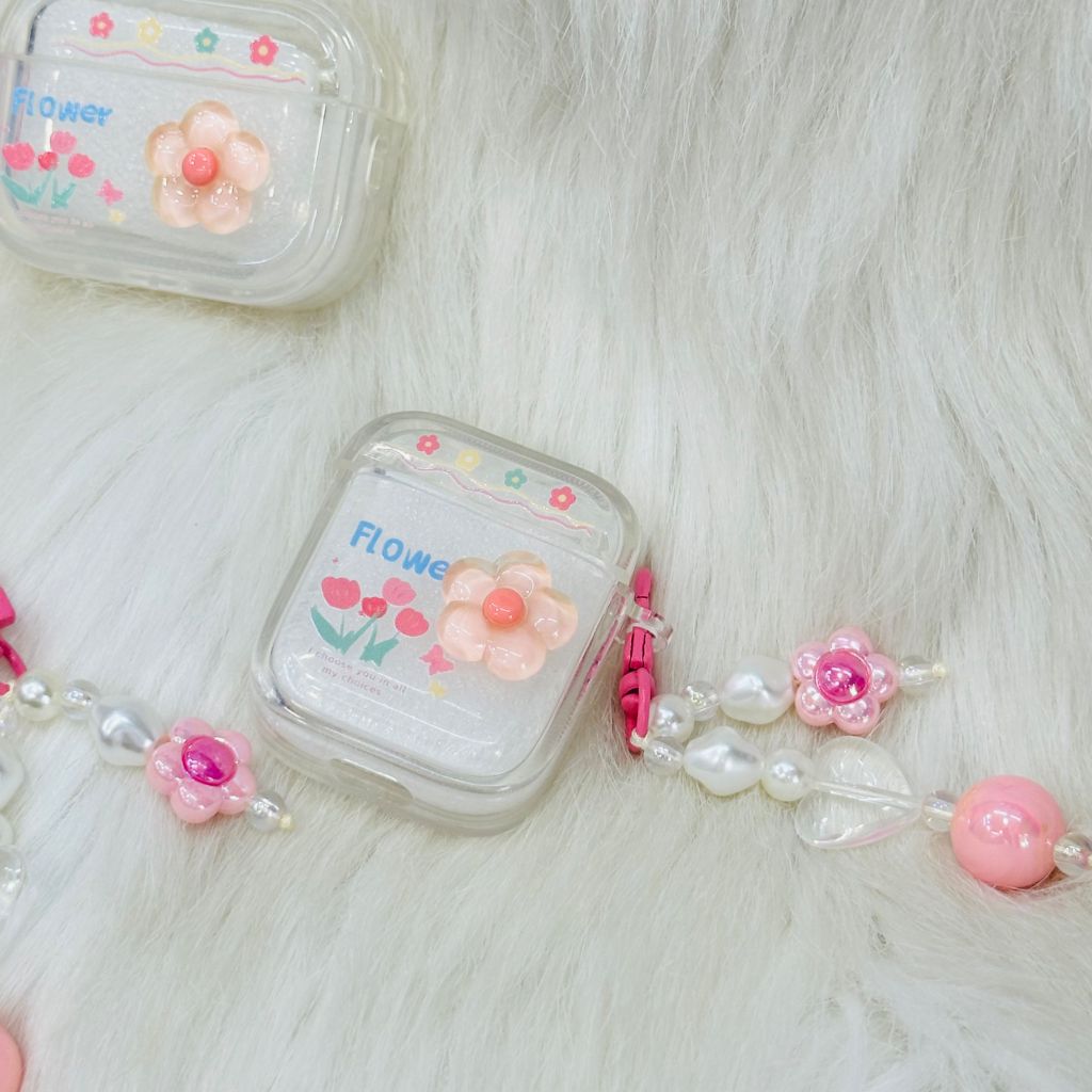 Cover Case Vỏ bảo vệ Airpod Trong Hoa Nổi Flower kèm móc khóa Airpod 1/2/3/Pro/Pro2