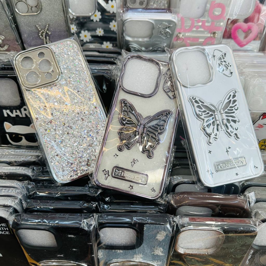 Case Ốp điện thoại iPhone Cánh Bướm Chống Dựng Butterfly Trong ánh bạc & Kim Tuyến iPhone 12/13/14/15/Promax