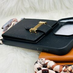 Case Ốp điện thoại iPhone Da Trơn Logo H Ví Mini Gài Kèm Dây Lụa Sang Chảnh iPhone 12/13/14/15/Pro/Promax