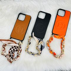 Case Ốp điện thoại iPhone Da Trơn Logo Hermes Kèm Dây Lụa Sang Chảnh iPhone 12/13/14/15/Pro/Promax