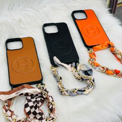 Case Ốp điện thoại iPhone Da Trơn Logo Hermes Kèm Dây Lụa Sang Chảnh iPhone 12/13/14/15/Pro/Promax