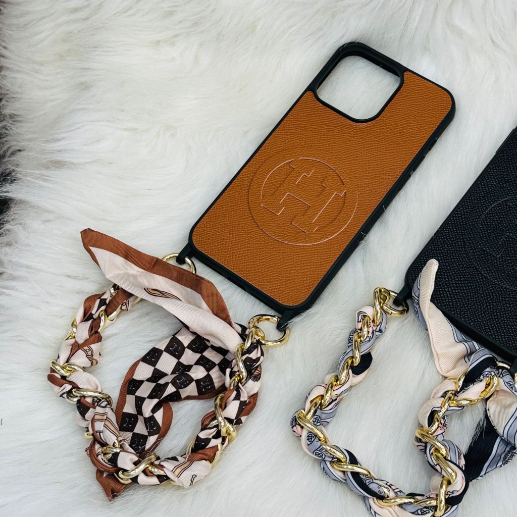 Case Ốp điện thoại iPhone Da Trơn Logo Hermes Kèm Dây Lụa Sang Chảnh iPhone 12/13/14/15/Pro/Promax