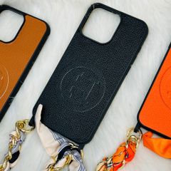 Case Ốp điện thoại iPhone Da Trơn Logo Hermes Kèm Dây Lụa Sang Chảnh iPhone 12/13/14/15/Pro/Promax