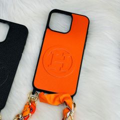 Case Ốp điện thoại iPhone Da Trơn Logo Hermes Kèm Dây Lụa Sang Chảnh iPhone 12/13/14/15/Pro/Promax