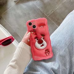 Case Ốp điện thoại iPhone Gấu dâu Lotso Dẻo bóng Viền gợn sóng 3D nổi iPhone 11/12/13/14/Plus/Pro/Promax