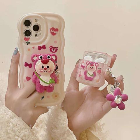 Cover Airpod Gấu dâu Lotso Chất phao trong Viền gợn sóng Airpod 1/2/3/Pro/Pro2