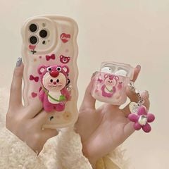 Cover Airpod Gấu dâu Lotso Chất phao trong Viền gợn sóng Airpod 1/2/3/Pro/Pro2