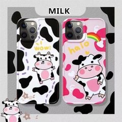 CASE IPHONE NHÁM BÓNG HOẠ TIẾT BÒ SỮA Trăng - Hồng
