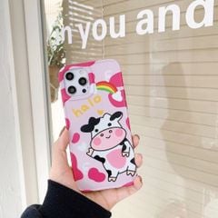 CASE IPHONE NHÁM BÓNG HOẠ TIẾT BÒ SỮA Trăng - Hồng