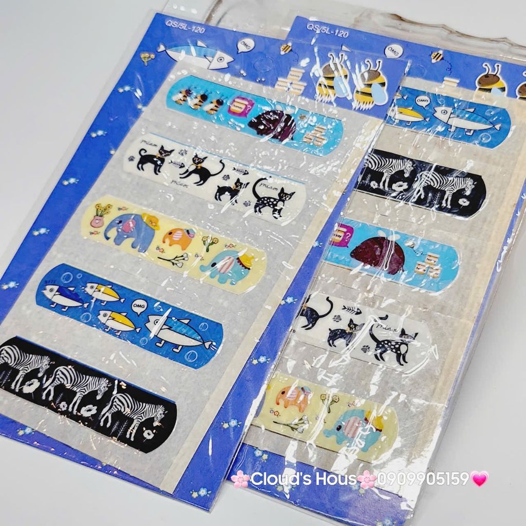 Băng keo cá nhân, dán vết thương Hello Kitty, Cú Mèo, Bọt Biển, One Piece,...