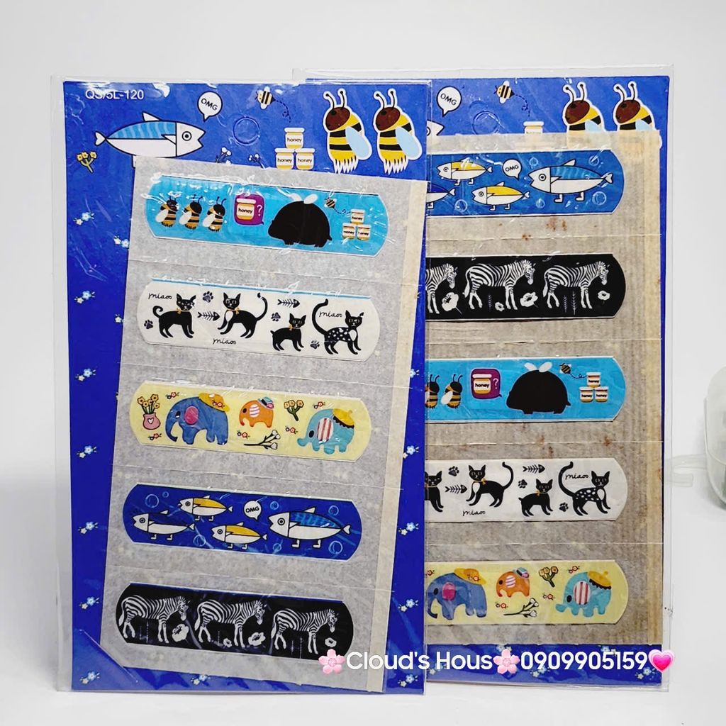 Băng keo cá nhân, dán vết thương Hello Kitty, Cú Mèo, Bọt Biển, One Piece,...