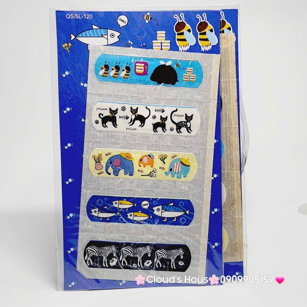 Băng keo cá nhân, dán vết thương Hello Kitty, Cú Mèo, Bọt Biển, One Piece,...