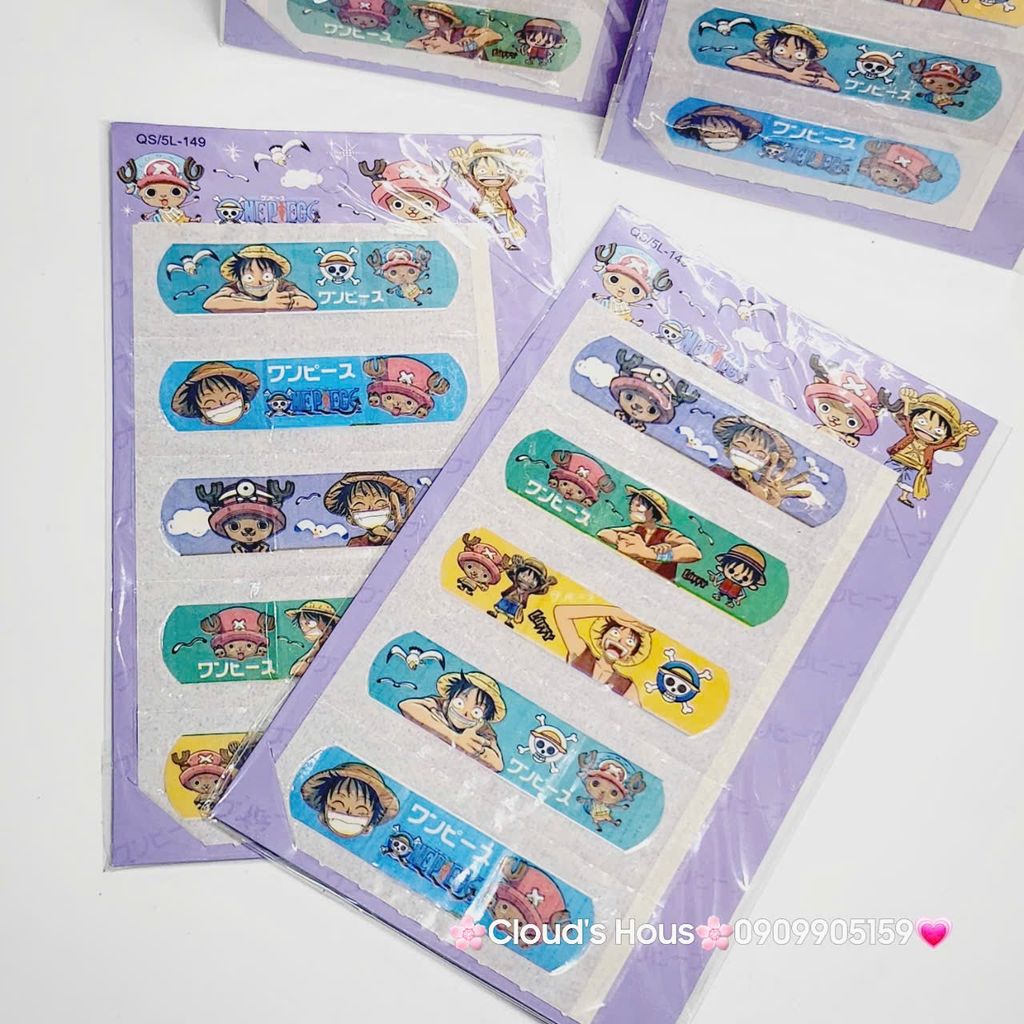 Băng keo cá nhân, dán vết thương Hello Kitty, Cú Mèo, Bọt Biển, One Piece,...
